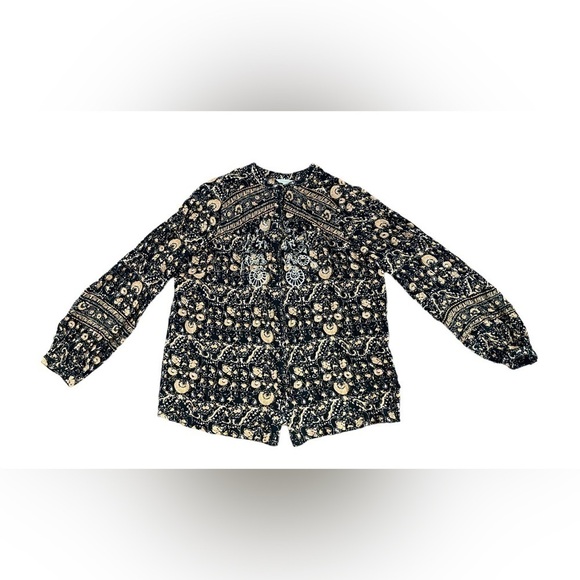 Monsoon Ariel heritage print embroidered top black blouse - Picture 3 of 10